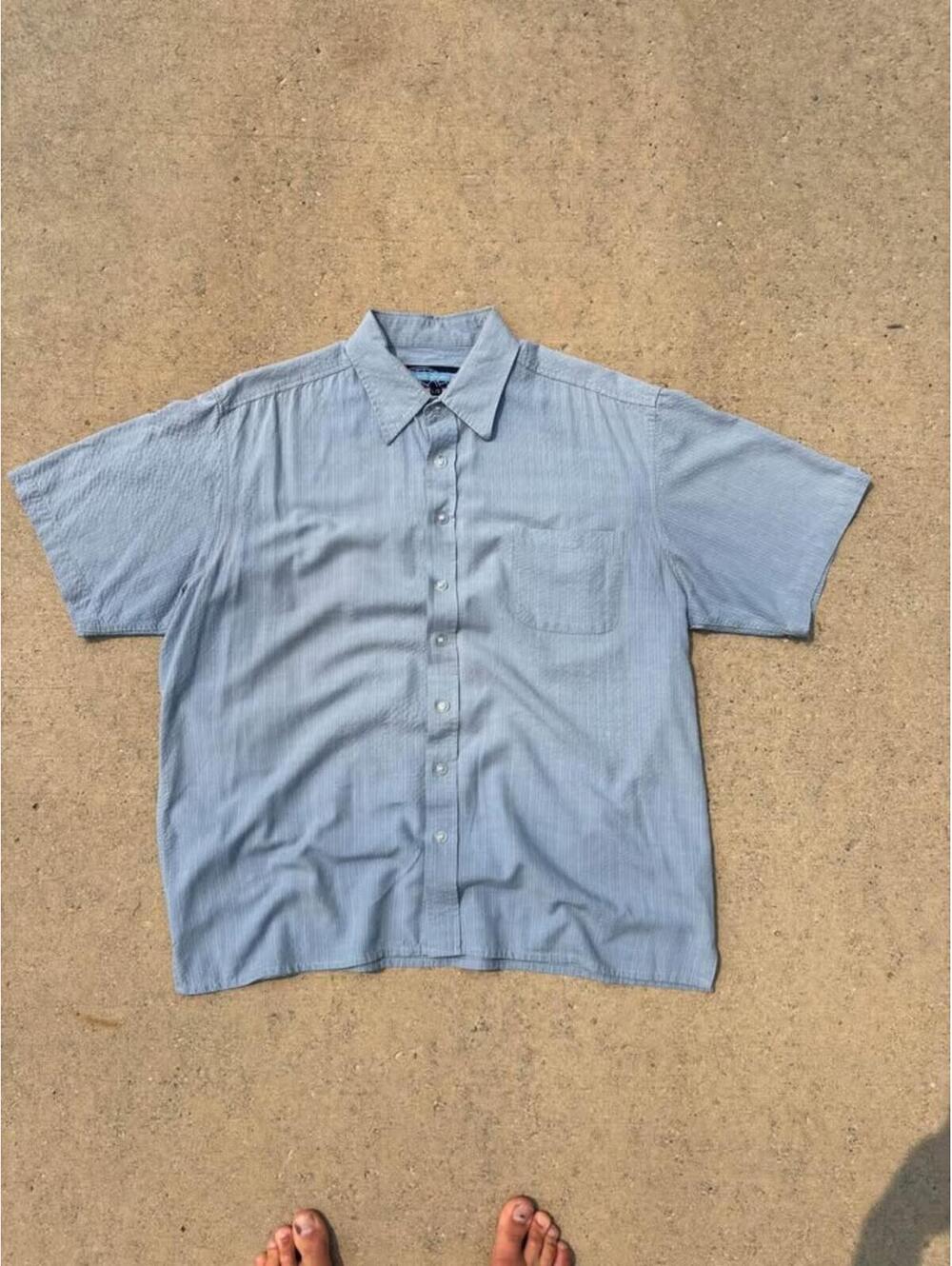 Point Zero Light Blue Short Sleeve Button-Up Shirt Size L